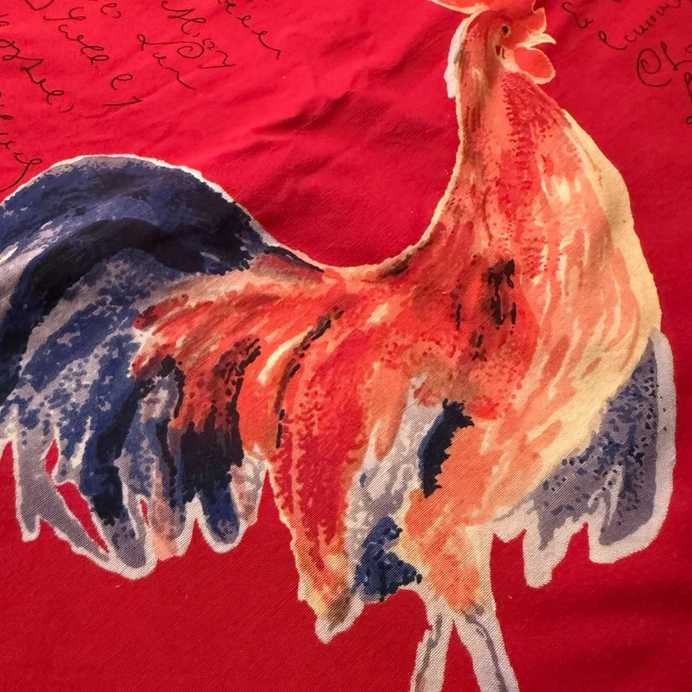 Vintage Williams Sonoma Rooster Script Red Tablecloth